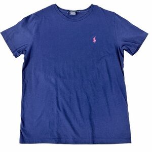 Ralph Lauren Sport Women Size M Navy Blue Pink Pony Logo Short Sleeve Cotton Tee